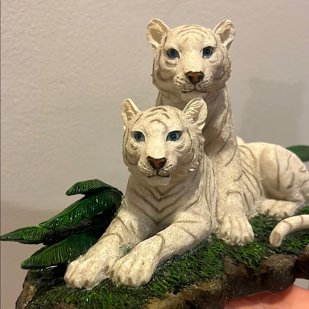 White Tiger Figurine with Green Accents